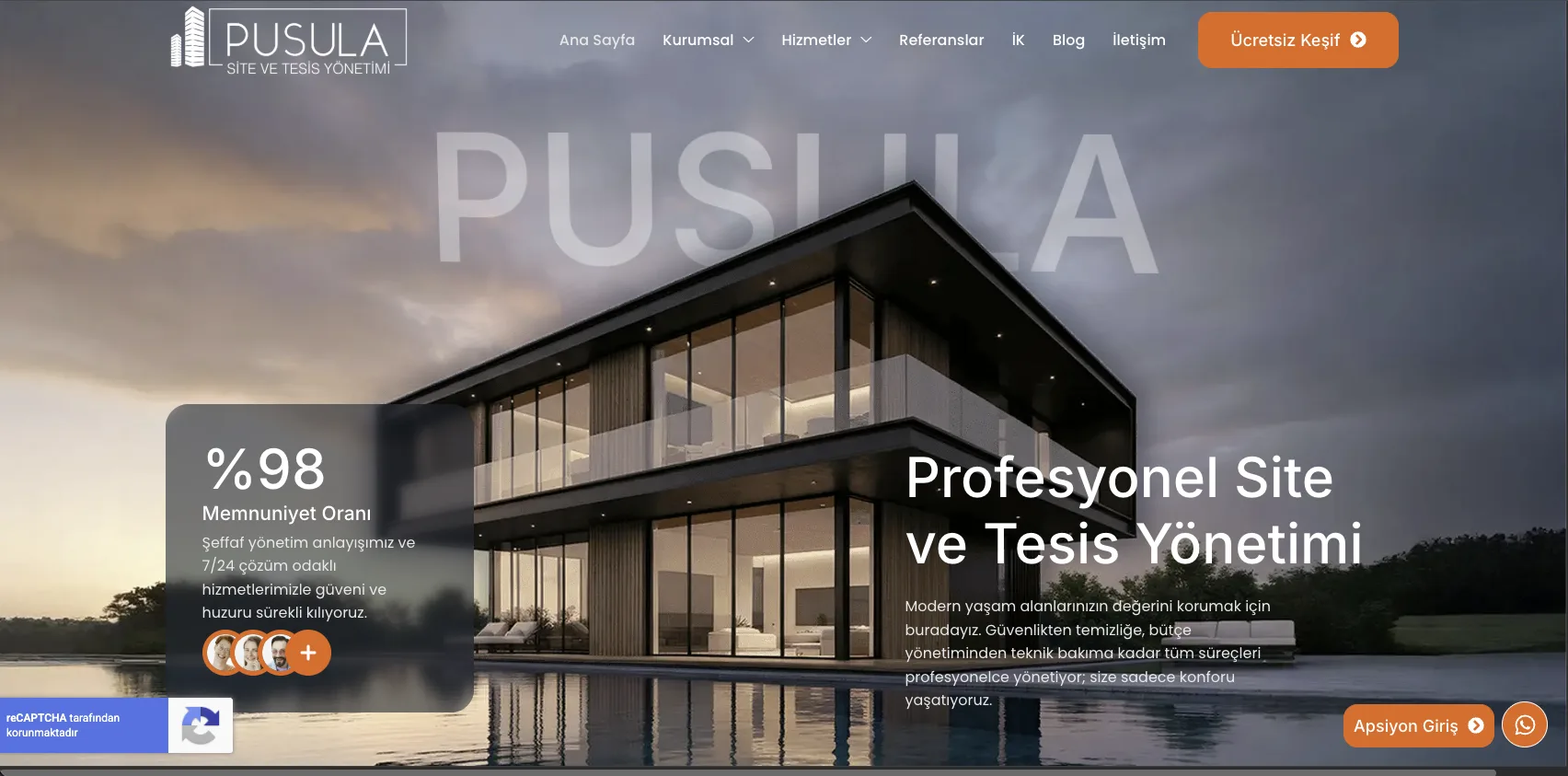 Pusula Yönetim web sitesi — ekran görüntüsü