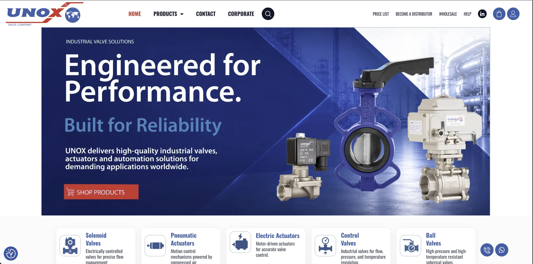 UNOX Valve web sitesi — ekran görüntüsü